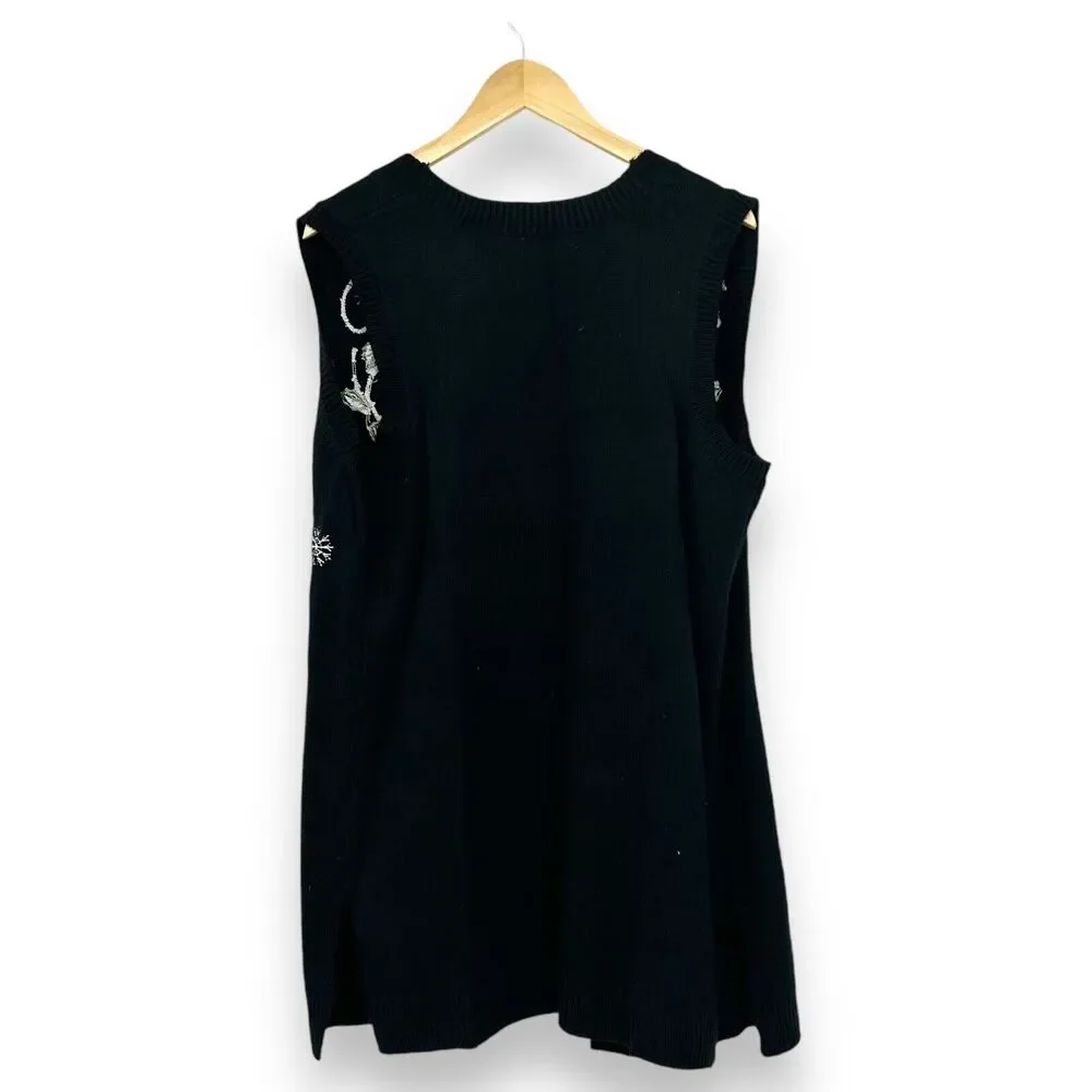 Unbranded Open Cardigan Vest Christmas Embroidered Black Cardinals Women's M